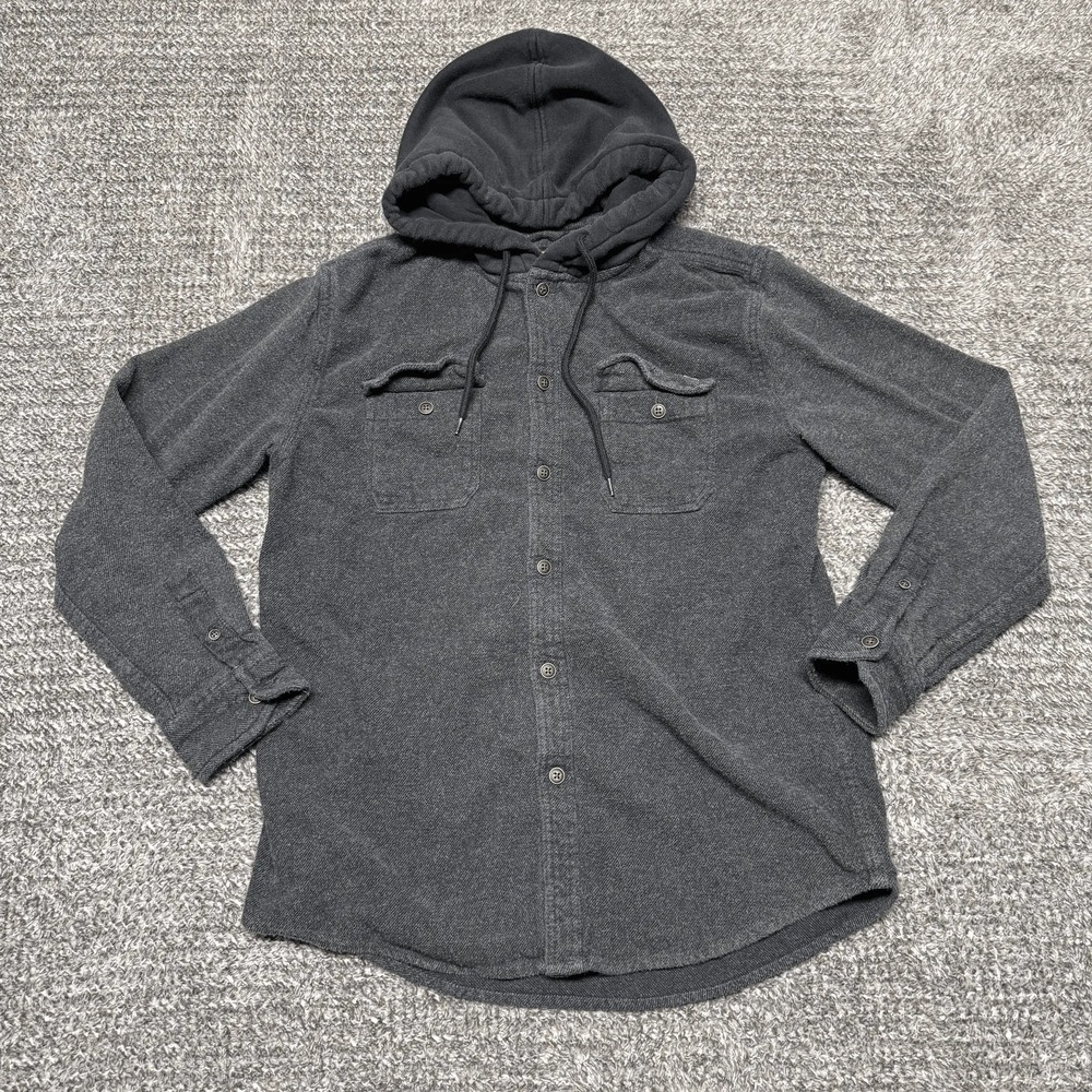 Quiksilver Mens‎ Hooded Flannel Shirt Shacket Jacket Size S Gray Button Up